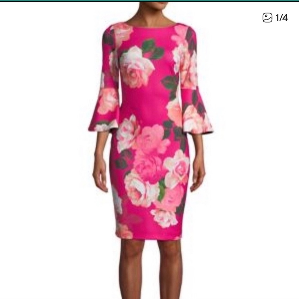 Calvin Klein Fuchsia Floral Midi Dress - Picture 11 of 12